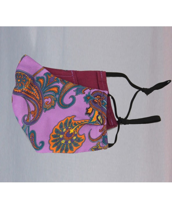 Fine Silk Violet Paisley Design Face Mask  Washable and Reusable - Made in UK